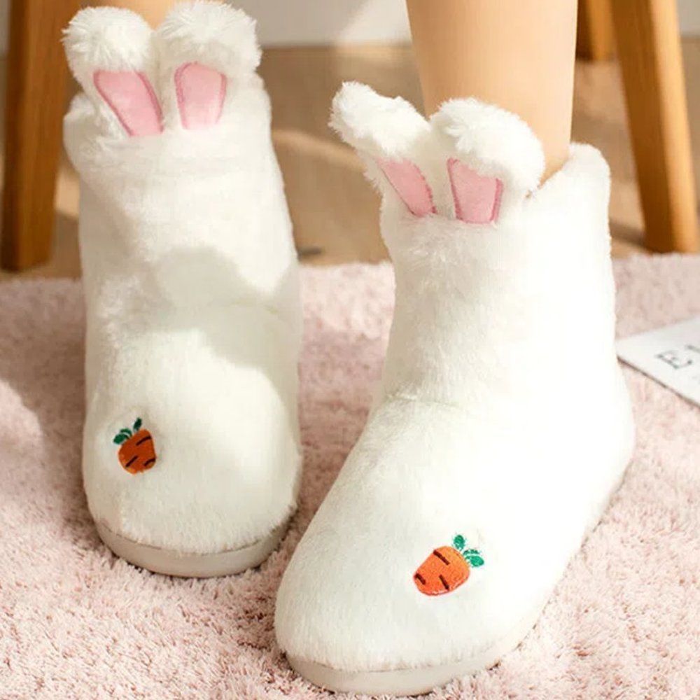 Bunny Ears Plush Slipper Boots | Women Indoor Home Winter Shoes Lolita Shoes